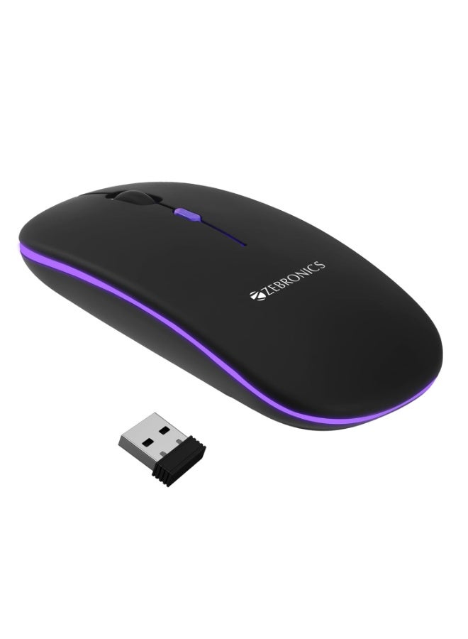 ZEBRONICS Blanc Slim Wireless Mouse with Rechargeable Battery, BT + 2.4GHz, 4 Buttons, 800/1200/1600 DPI, Silent Operation, Multicolor LED Lights - Image 1